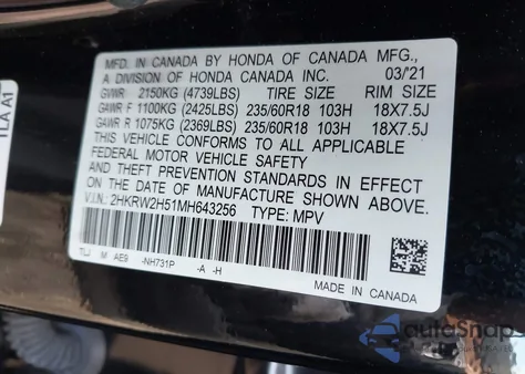 2021 Honda Cr-V Awd Ex from USA, damaged, VIN 2HKRW2H51MH643256